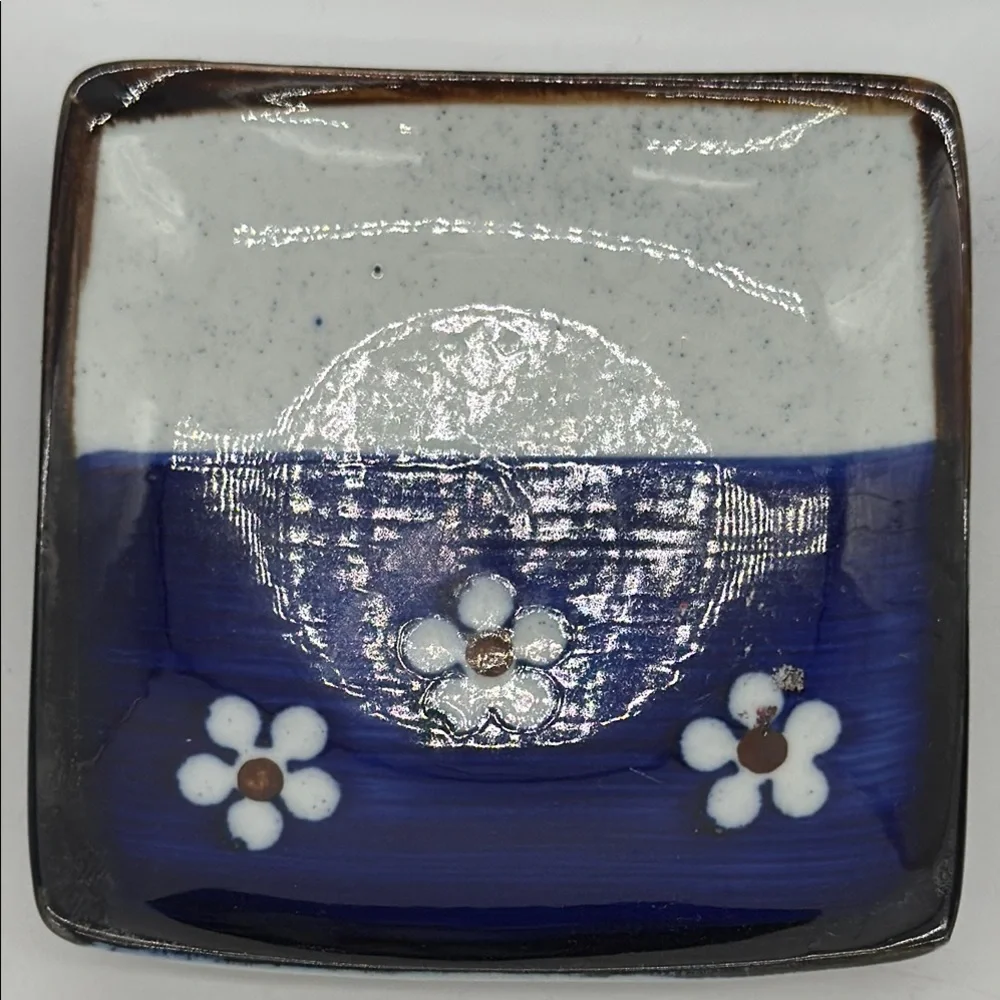 Japanese Saki Tea Set 12 Piece Set of 6 Blue Floral Teacups with Saucers